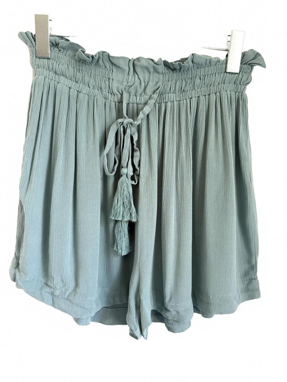 Elan | NWT Rowan Dusty Teal High Waisted Flowy Shorts Elastic Waist Tie Size M